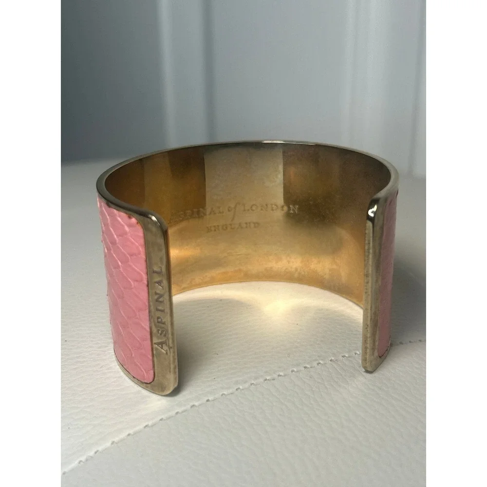 Aspinal London Pink Aqua Snakeskin Leather Wide Cuff Bracelet England